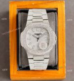 AAA Grade Iced Out Patek Philippe Nautilus Swiss 9015 Watch Full Diamond